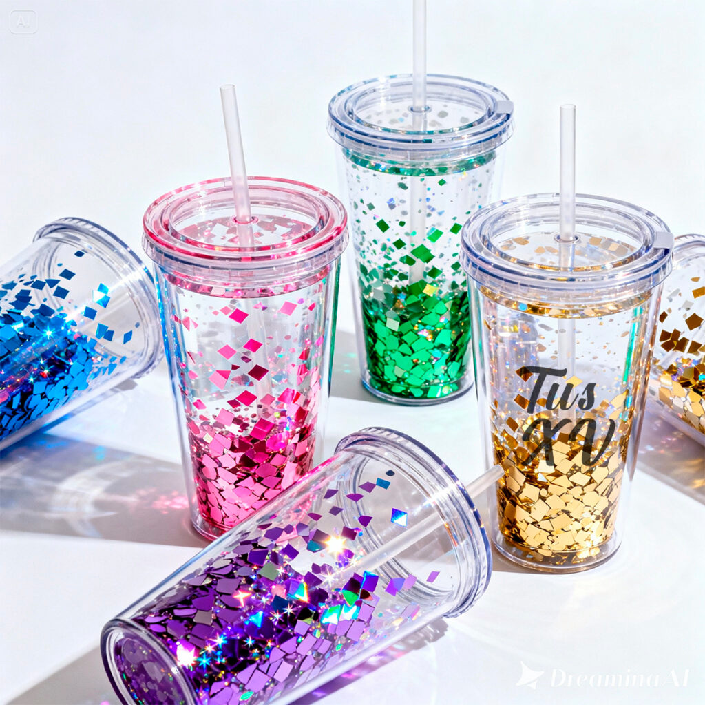 Vasos con glitter y colores especiales con tu logo