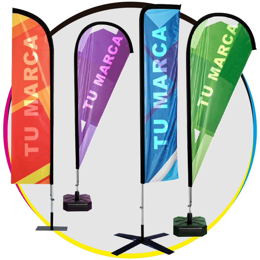 Banderines publicitarios impresos como parte de impresiones para publicidad