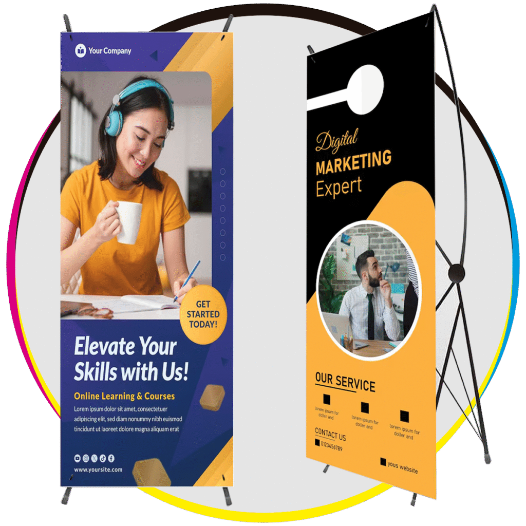 Banners promocionales impresos como parte de impresiones para publicidad